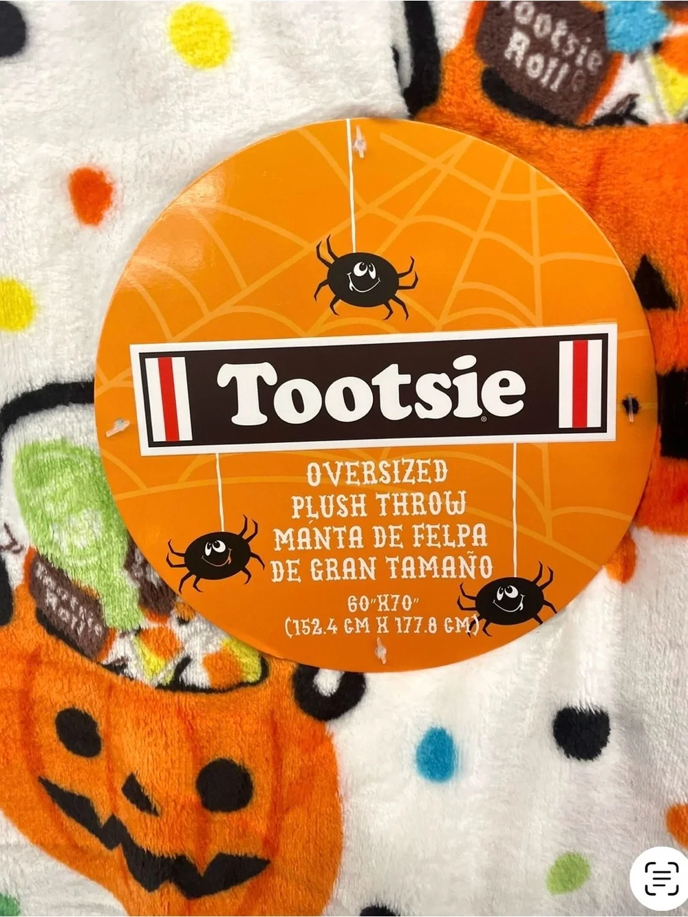 Tootsie Plush Halloween Throw White Multi Polka Dots 60x70 Jack-O-Lantern Candy